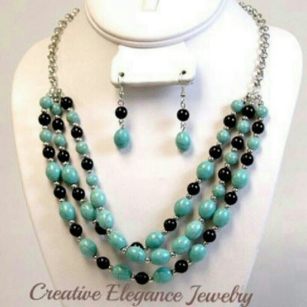 Beaded Statement Necklace and Earrings Set New